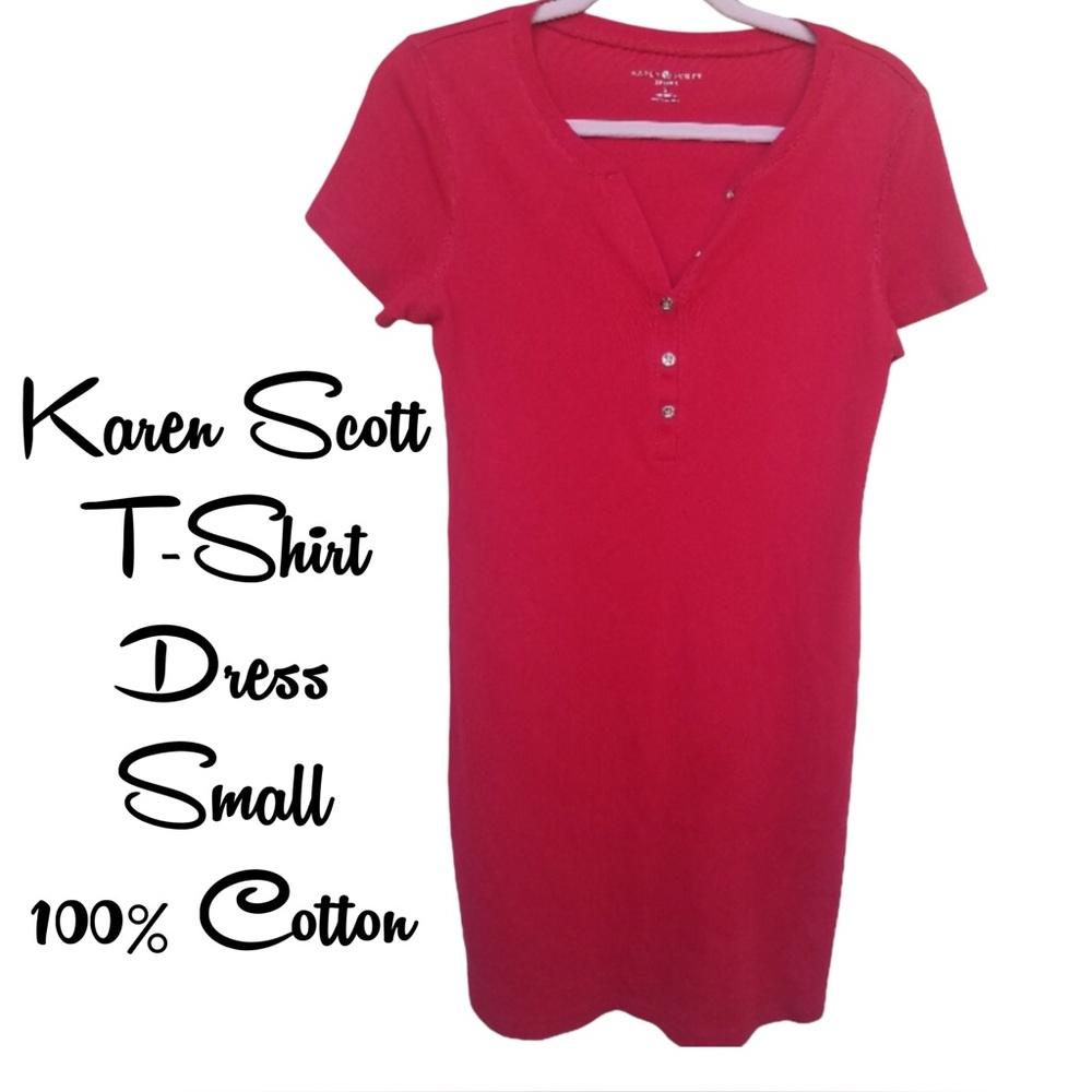 KAREN SCOTT Sport Cotton V-Neck Red T-Shirt Dress